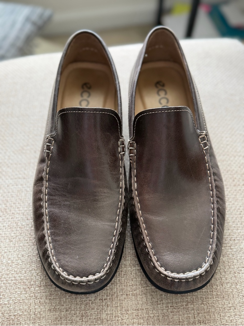 ECCO Brown Leather Moc Toe Slip On Loafers Men’s US 8 EU 42